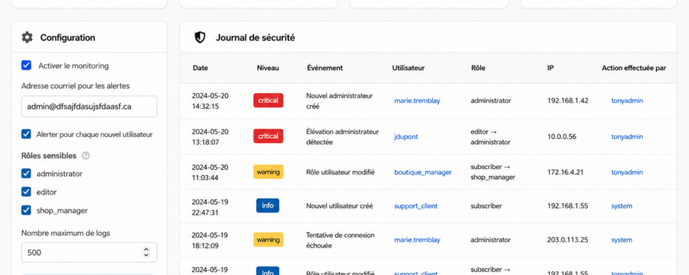 Plugin WP : Journal d’activité WordPress des nouveau utilisateurs