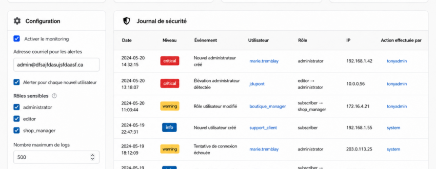 Plugin WP : Journal d’activité WordPress des nouveau utilisateurs