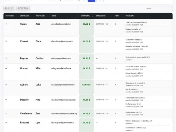 Paniers actifs des clients - Woocommerce