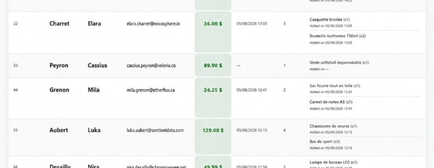 Paniers actifs des clients - Woocommerce