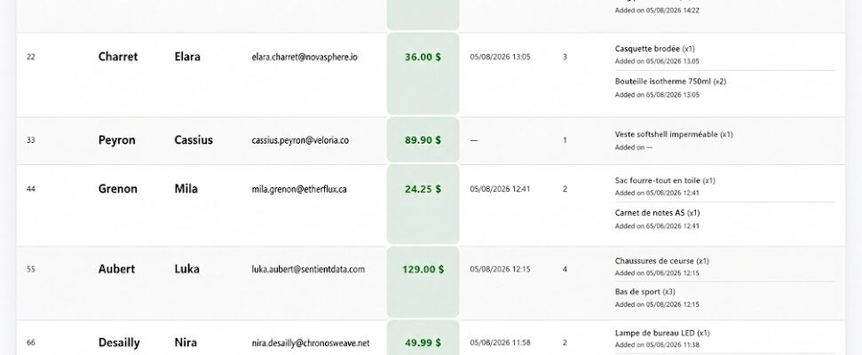 Paniers actifs des clients - Woocommerce