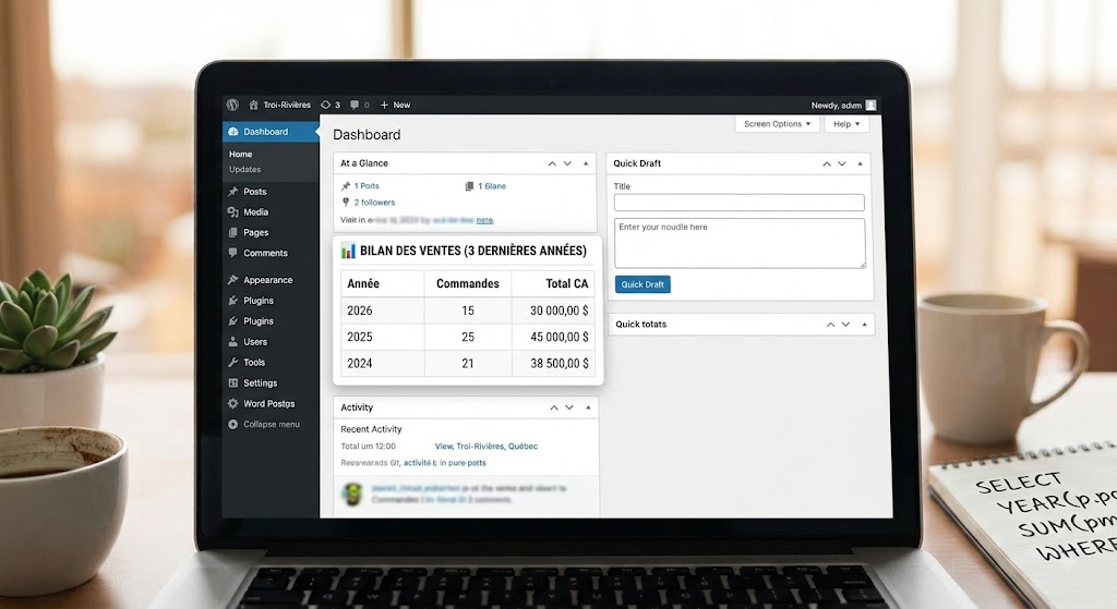 Rapport CA 3 Dernières Années - Dashboard WP