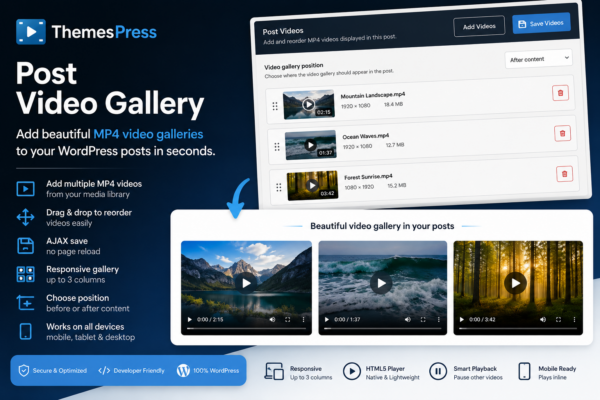 ThemesPress Post Video Gallery – Galerie vidéo WordPress