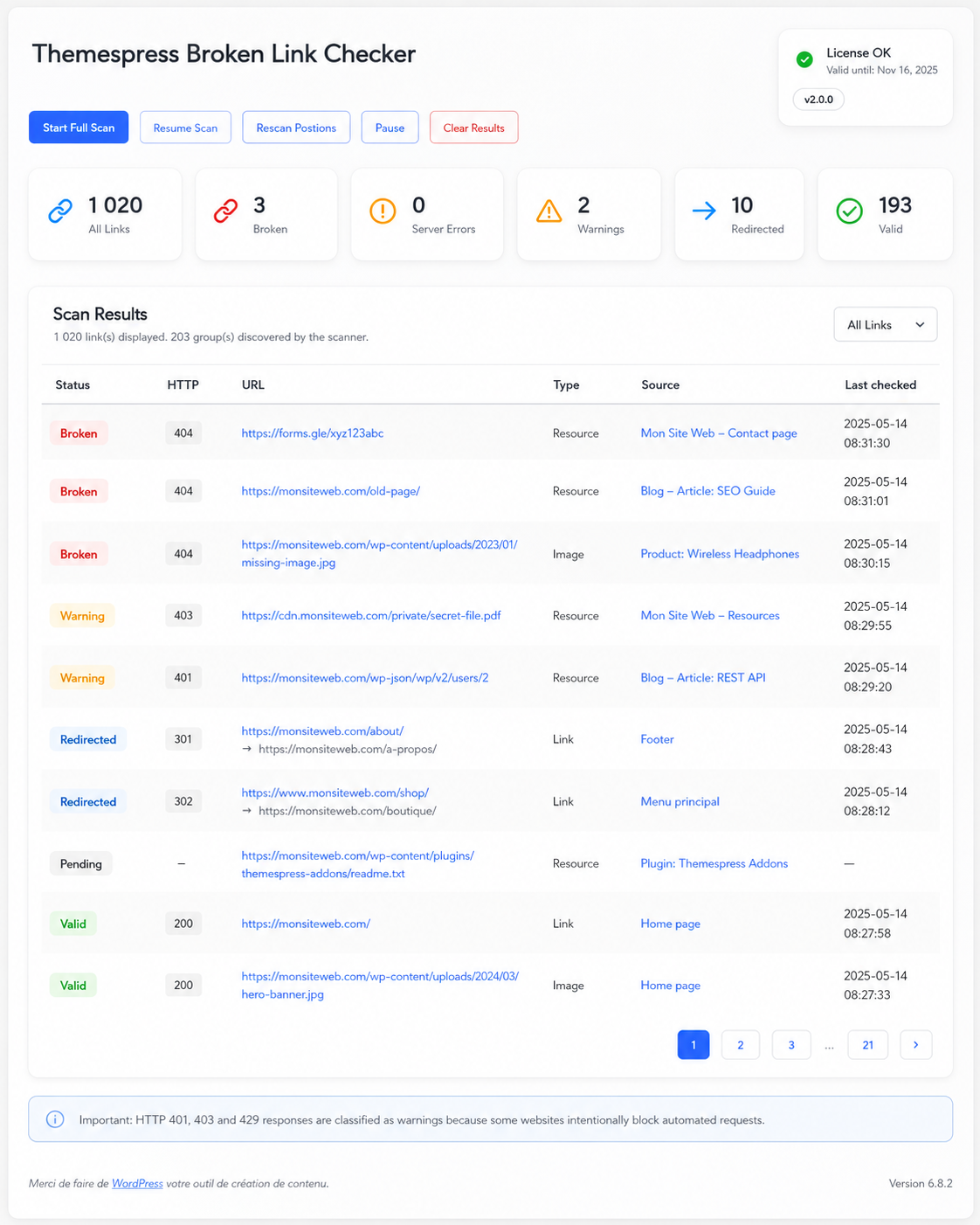 Themespress Broken Link Checker liens cassés WordPress